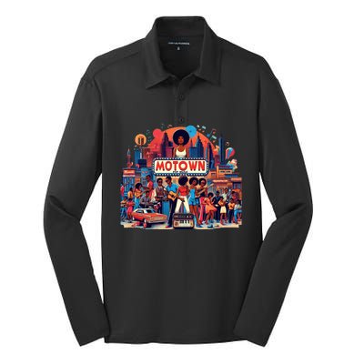 Motown Era Nostalgic Music Design Silk Touch Performance Long Sleeve Polo