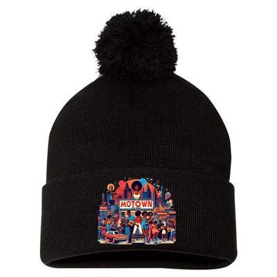 Motown Era Nostalgic Music Design Pom Pom 12in Knit Beanie