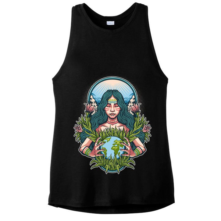 Mother Earth Native American Earth Day Ladies PosiCharge Tri-Blend Wicking Tank