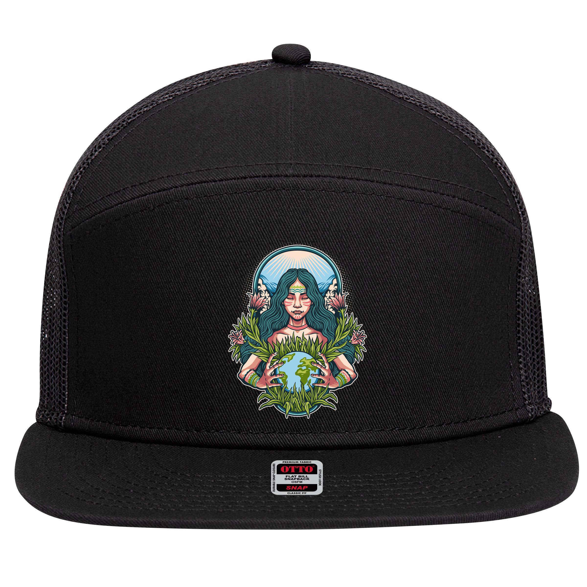 Mother Earth Native American Earth Day 7 Panel Mesh Trucker Snapback Hat