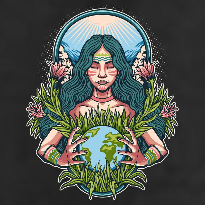 Mother Earth Native American Earth Day 7 Panel Mesh Trucker Snapback Hat
