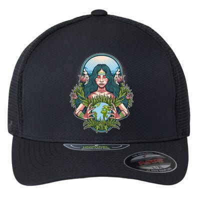 Mother Earth Native American Earth Day Flexfit Unipanel Trucker Cap