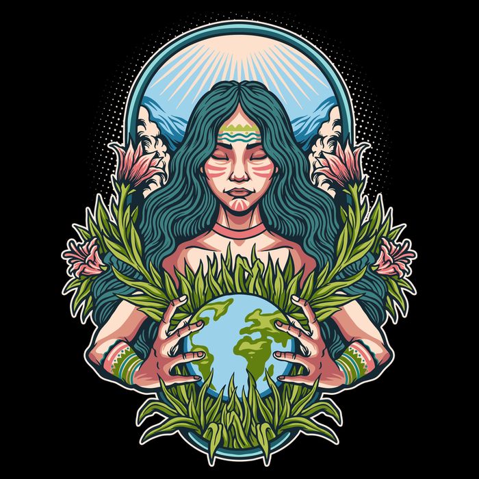 Mother Earth Native American Earth Day Drawstring Bag