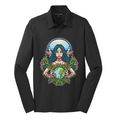 Mother Earth Native American Earth Day Silk Touch Performance Long Sleeve Polo