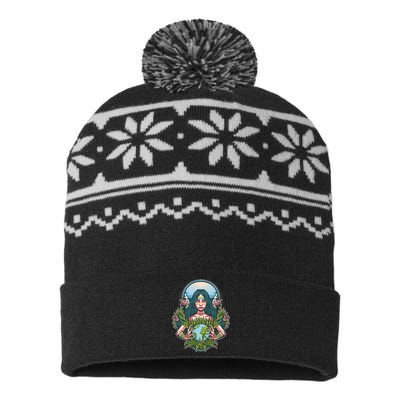 Mother Earth Native American Earth Day USA-Made Snowflake Beanie