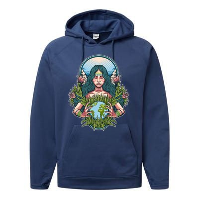 Mother Earth Native American Earth Day Performance Fleece Hoodie