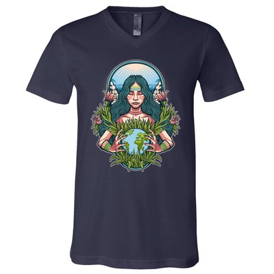 Mother Earth Native American Earth Day V-Neck T-Shirt