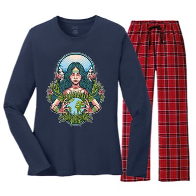 Mother Earth Native American Earth Day Women's Long Sleeve Flannel Pajama Set 