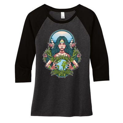 Mother Earth Native American Earth Day Women's Tri-Blend 3/4-Sleeve Raglan Shirt