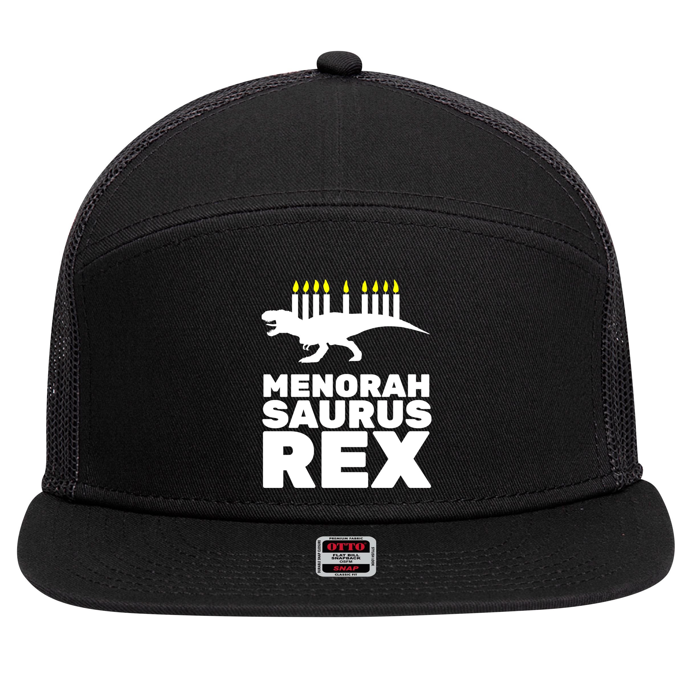 Menorah Saurus Rex 7 Panel Mesh Trucker Snapback Hat