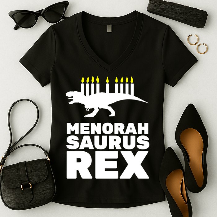 Menorah Saurus Rex Women's V-Neck T-Shirt