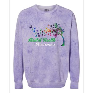 Mental Health Awareness Butterfly Tree Colorblast Crewneck Sweatshirt