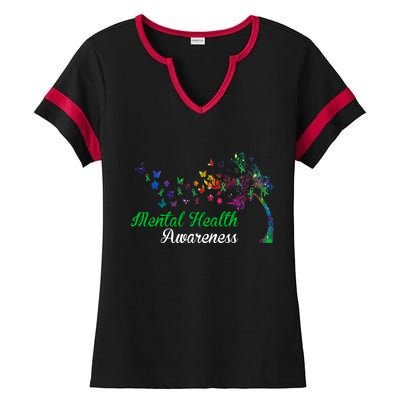 Mental Health Awareness Butterfly Tree Ladies Halftime Notch Neck Tee