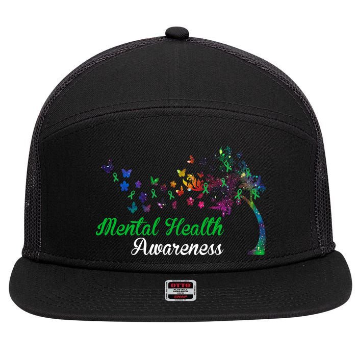 Mental Health Awareness Butterfly Tree 7 Panel Mesh Trucker Snapback Hat