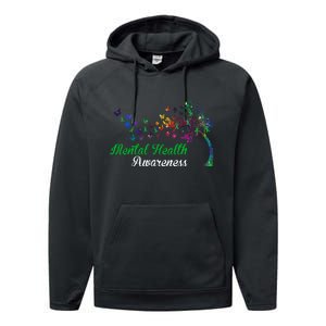 Mental Health Awareness Butterfly Tree Performance Fleece Hoodie