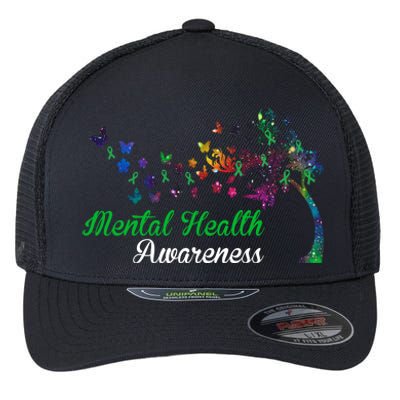 Mental Health Awareness Butterfly Tree Flexfit Unipanel Trucker Cap