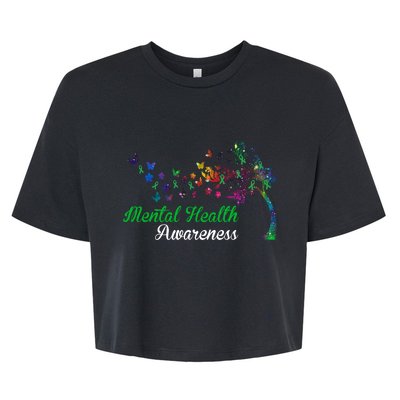 Mental Health Awareness Butterfly Tree Bella+Canvas Jersey Crop Tee