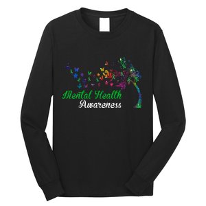 Mental Health Awareness Butterfly Tree Long Sleeve Shirt