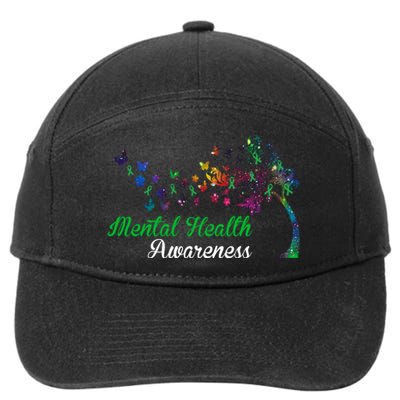 Mental Health Awareness Butterfly Tree 7-Panel Snapback Hat