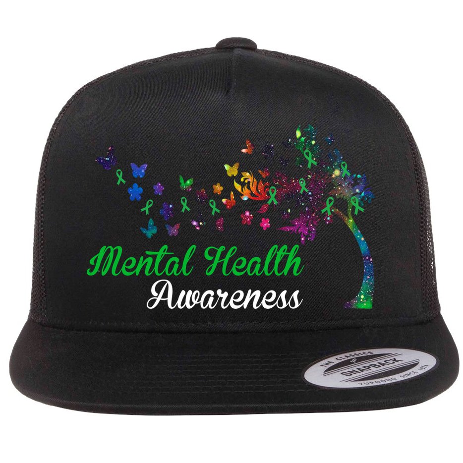 Mental Health Awareness Butterfly Tree Flat Bill Trucker Hat