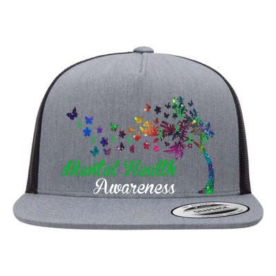 Mental Health Awareness Butterfly Tree Flat Bill Trucker Hat