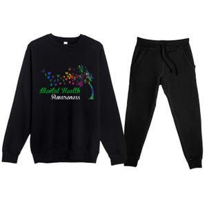 Mental Health Awareness Butterfly Tree Premium Crewneck Sweatsuit Set