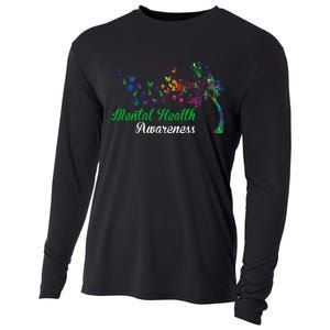 Mental Health Awareness Butterfly Tree Cooling Performance Long Sleeve Crew