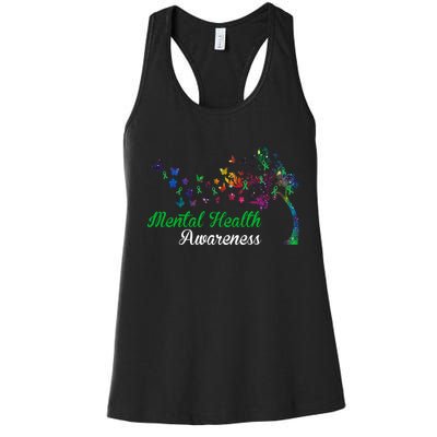 Mental Health Awareness Butterfly Tree Women's Racerback Tank