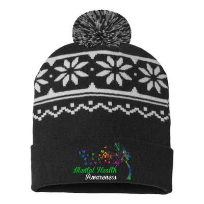 Mental Health Awareness Butterfly Tree USA-Made Snowflake Beanie