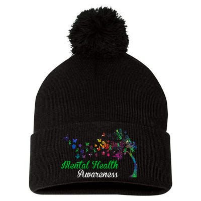 Mental Health Awareness Butterfly Tree Pom Pom 12in Knit Beanie