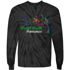 Mental Health Awareness Butterfly Tree Tie-Dye Long Sleeve Shirt