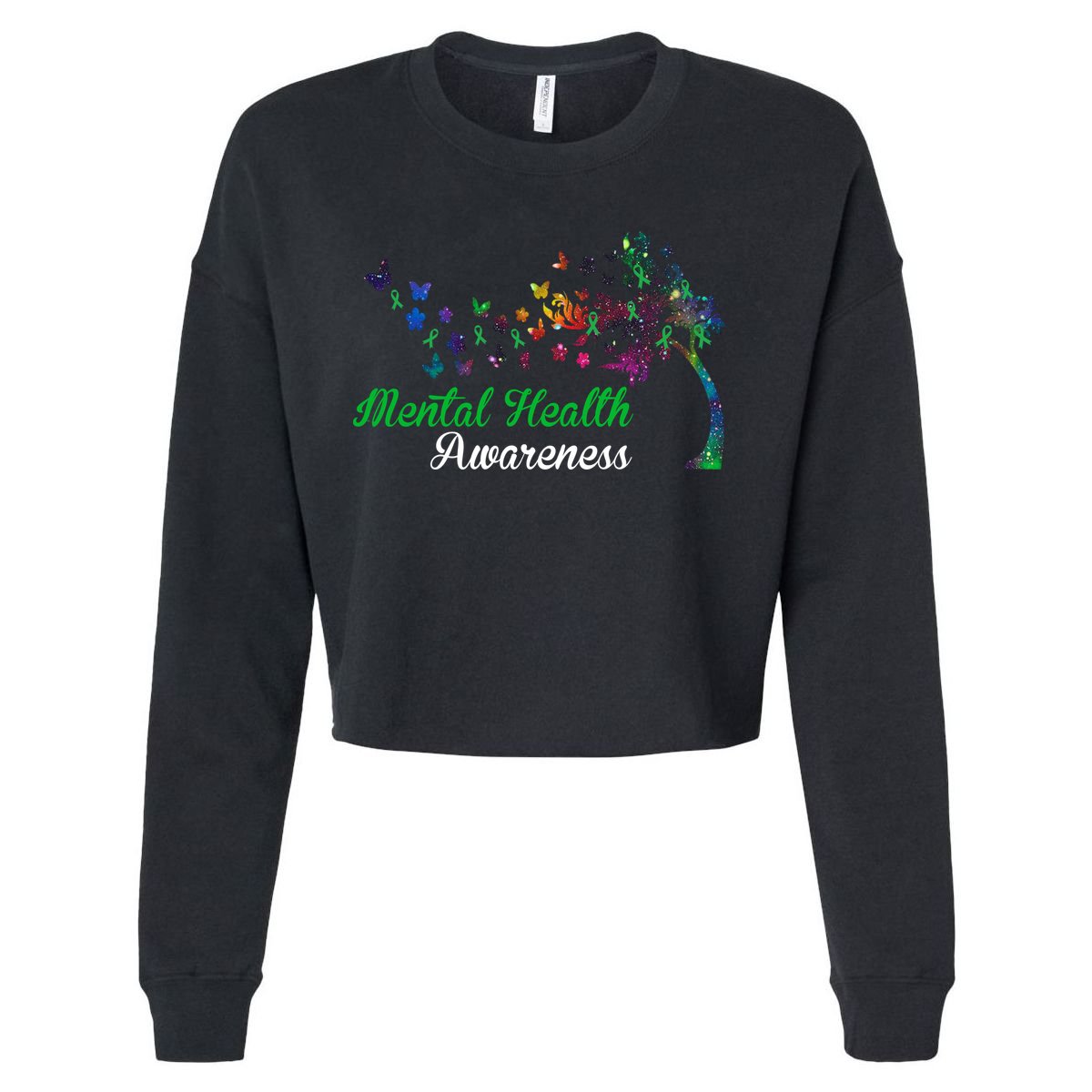Mental Health Awareness Butterfly Tree Cropped Pullover Crew