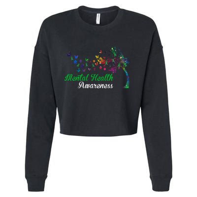 Mental Health Awareness Butterfly Tree Cropped Pullover Crew