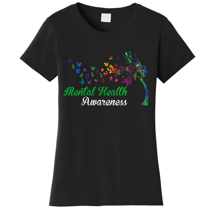 Mental Health Awareness Butterfly Tree Women's T-Shirt