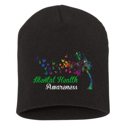 Mental Health Awareness Butterfly Tree Short Acrylic Beanie