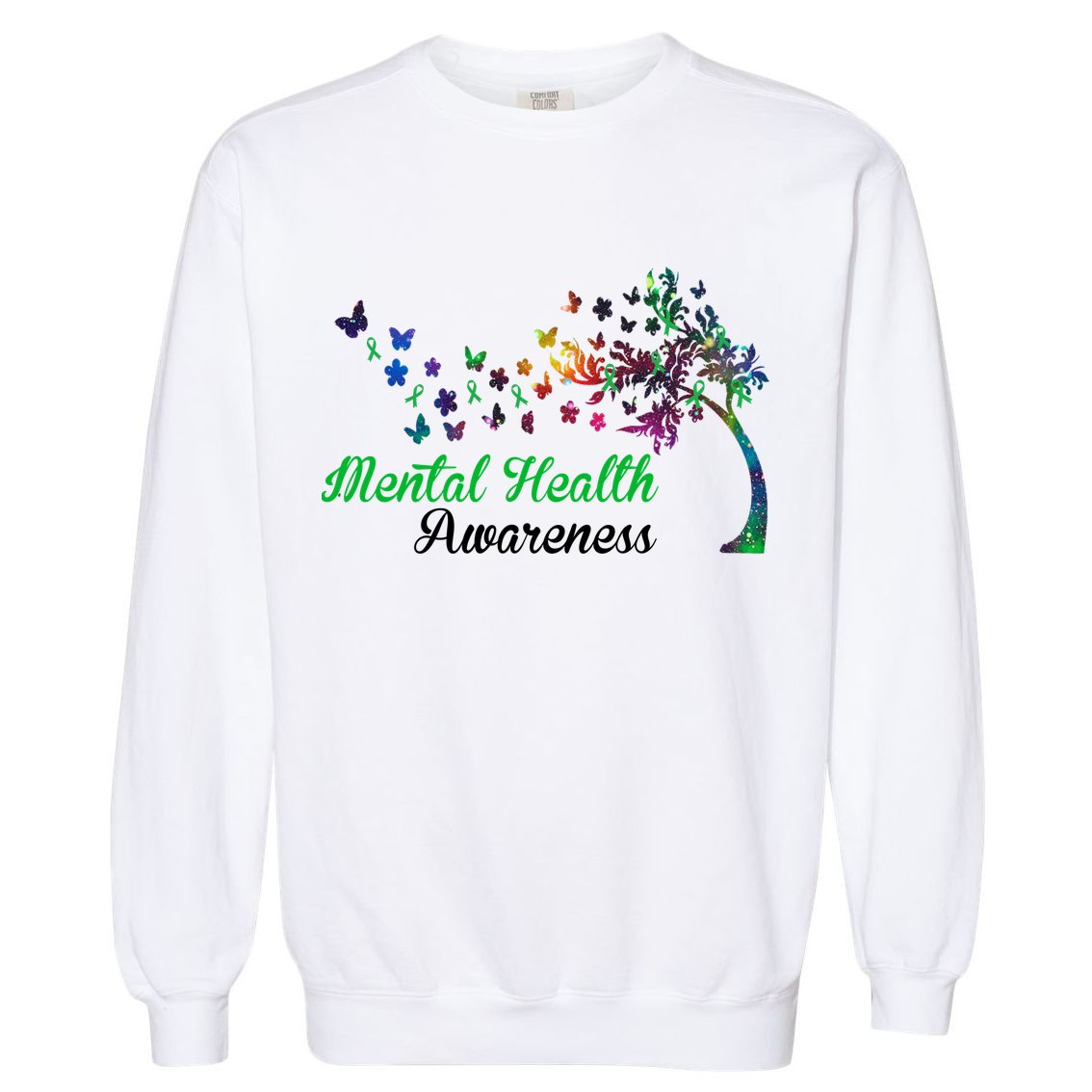 Mental Health Awareness Butterfly Tree Garment-Dyed Sweatshirt