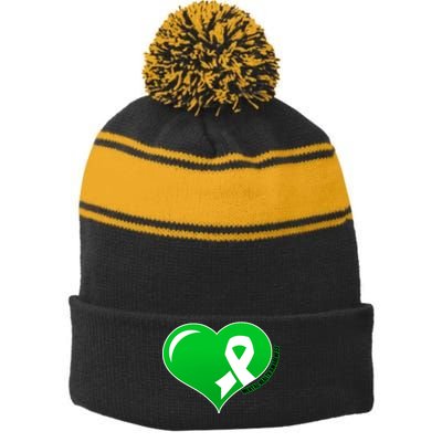 Mental Health Awareness Heart Stripe Pom Pom Beanie