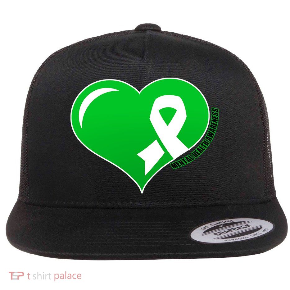 Mental Health Awareness Heart Flat Bill Trucker Hat
