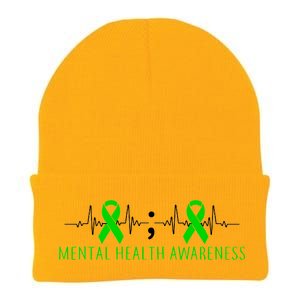 Mental Health Awareness Pulse Ribbon Knit Cap Winter Beanie