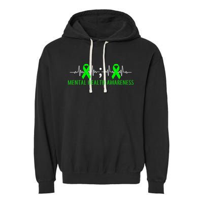 Mental Health Awareness Pulse Ribbon Garment-Dyed Fleece Hoodie