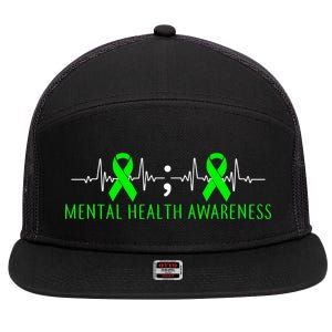 Mental Health Awareness Pulse Ribbon 7 Panel Mesh Trucker Snapback Hat