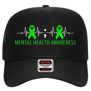 Mental Health Awareness Pulse Ribbon High Crown Mesh Back Trucker Hat