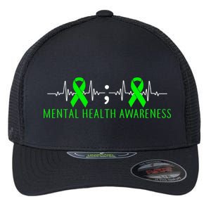 Mental Health Awareness Pulse Ribbon Flexfit Unipanel Trucker Cap