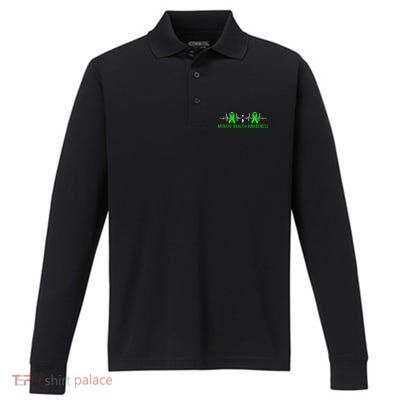 Mental Health Awareness Pulse Ribbon Performance Long Sleeve Polo