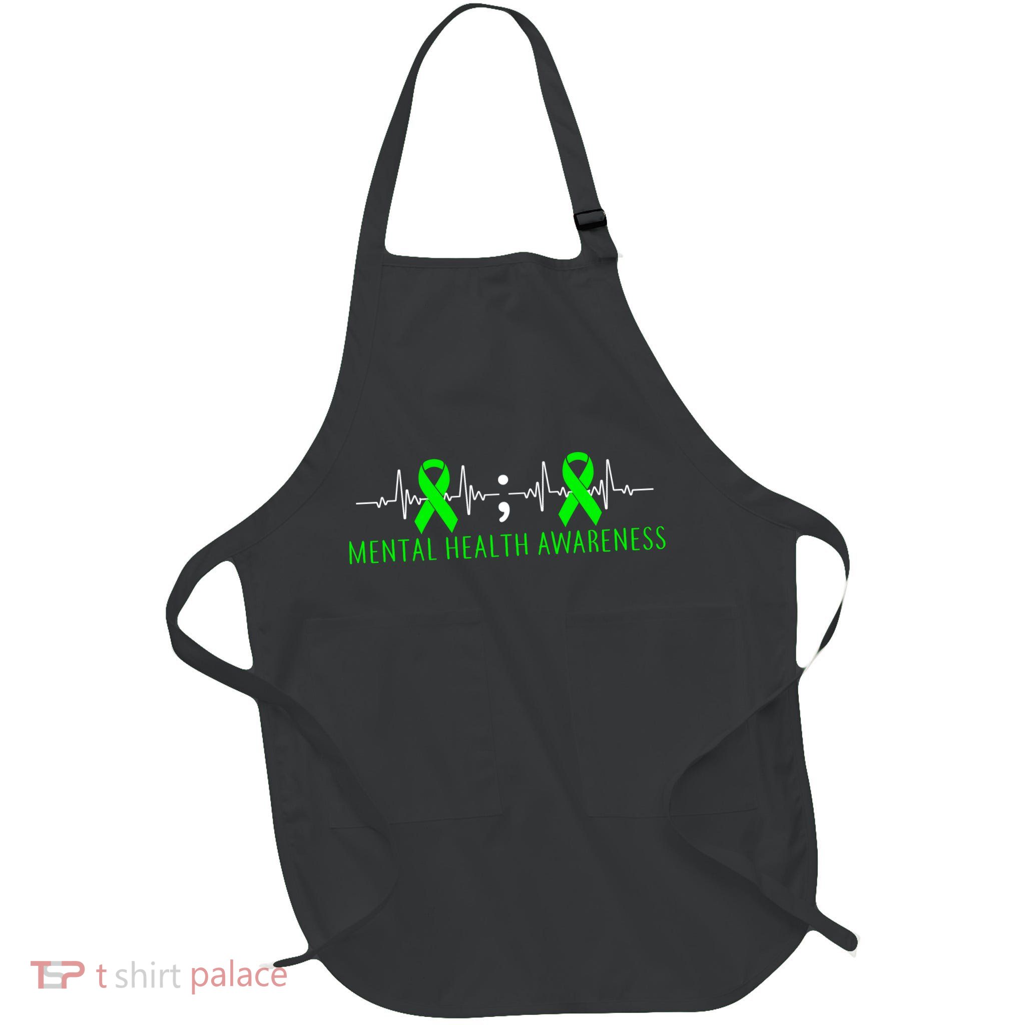 Mental Health Awareness Pulse Ribbon Full-Length Apron With Pockets