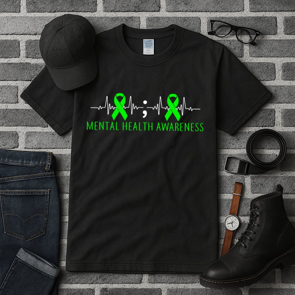 Mental Health Awareness Pulse Ribbon Tall T-Shirt