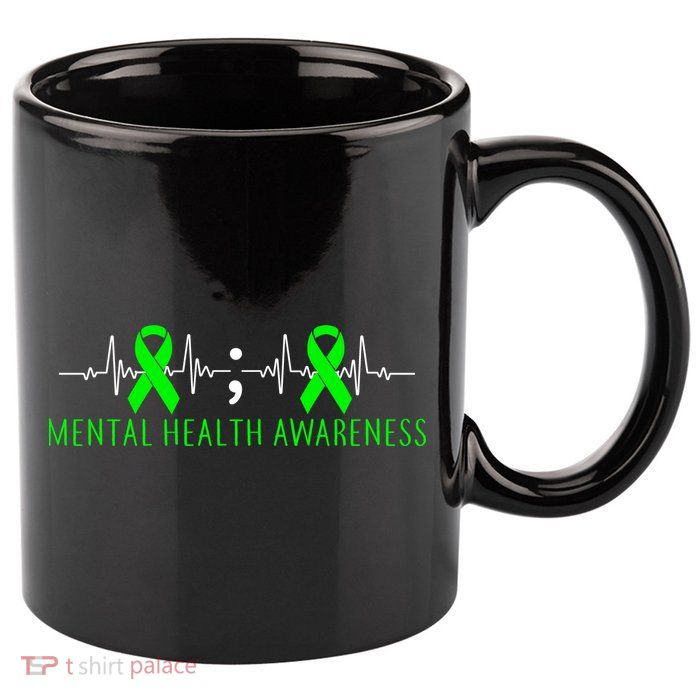 Mental Health Awareness Pulse Ribbon 11oz C Handle Ceramic Mug