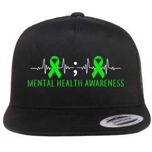 Mental Health Awareness Pulse Ribbon Flat Bill Trucker Hat