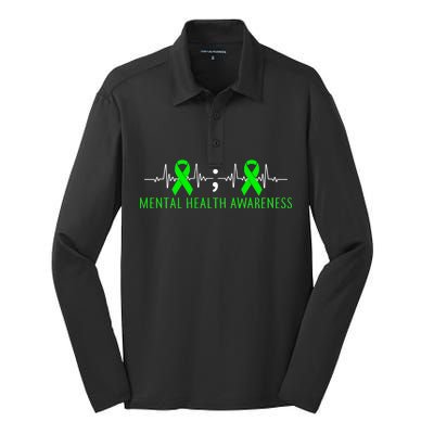 Mental Health Awareness Pulse Ribbon Silk Touch Performance Long Sleeve Polo