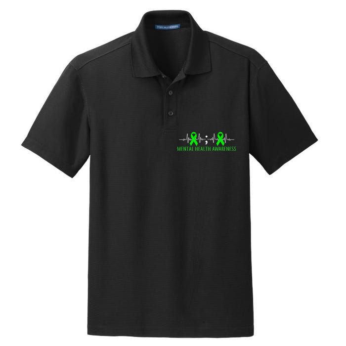 Mental Health Awareness Pulse Ribbon Dry Zone Grid Polo